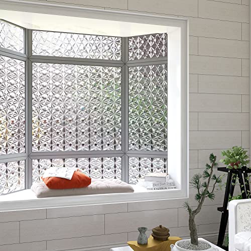 3D Diamonds Window Film, Frosted Privacy Window Film, Vinyl Decorative Window Decals, Static Clings No-Glue Removable Window Sticker for Home Bathroom Living Room (17.5 x 157.4 inch) - size: 17.5 x 157.4 inches