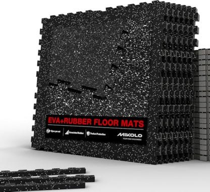 Mikolo 0.56'' Thick 12 Pcs 48 Sq Ft Gym Flooring Mats, High-Density EVA Foam with Rubber Top, Interlocking Exercise Equipment Mats for Home Gym, Protective Workout Mat - size: 24"L x 24"W x 0.6"Th | 12 Tiles (48 Sq Ft)