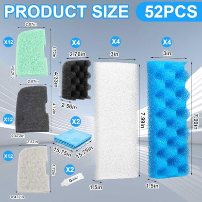 52 Pcs Replacement Filter Media Kit Compatible with Fluval 306/307 Aquarium Filters, Include Three Bio Sponge, Ammonia/Phosphate/Nitrite Remover, Towel and Grease - style: 306/307