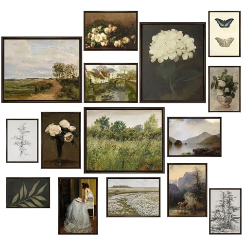 MAZUKO 15 Pcs Vintage Wall Art Decor, Vintage Posters for Room, Vintage Art Prints, Moody gallery wall art, Wall Print for Bedroom, Eclectic French Country Botanical Painting (UNFRAMED) - color: Vintage 1