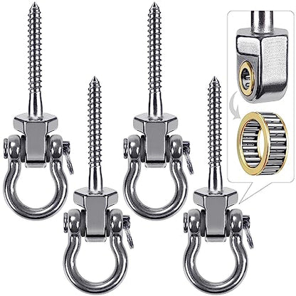 Heavy Duty Swing Hangers with Bearings - Set of 4 Stainless Steel 304 Screw Brackets for Hanging Chairs, Swings, Hammocks, Punching Bag - Indoor & Outdoor Use - 1500LB Capacity | Climbing Frame Wooden Beam,Stainless Steel,Ball Bearing,Hanging Chair Punchi