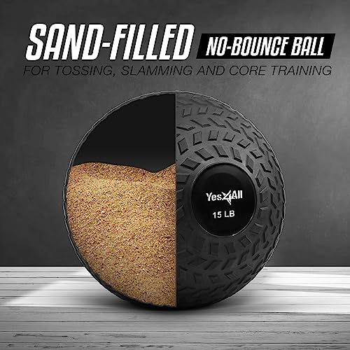 Yes4All Sand-Filled Slam Ball for Strength Training - color: Black, size: 15lbs