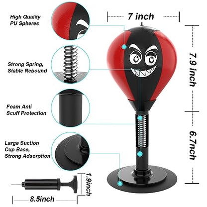 HZG Desktop Punching Bag, Stress Buster with Suction Cup for Office Table and Counters, Heavy Duty Stress Relief Ball, Desk Boxing Punch Ball, Funny Toys for Kids Coworkers and Friends - color: red