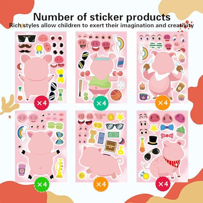 24PCS Pig Stickers for Kids Toddlers, Make-a-face Stickers, Make You Own Kawaii Pink Piggy Stickers Cute Animal Stickers for Brithday Party Favor Supplies Gifts, Teacher Classroom Reward - style: Pink Pig Stickers