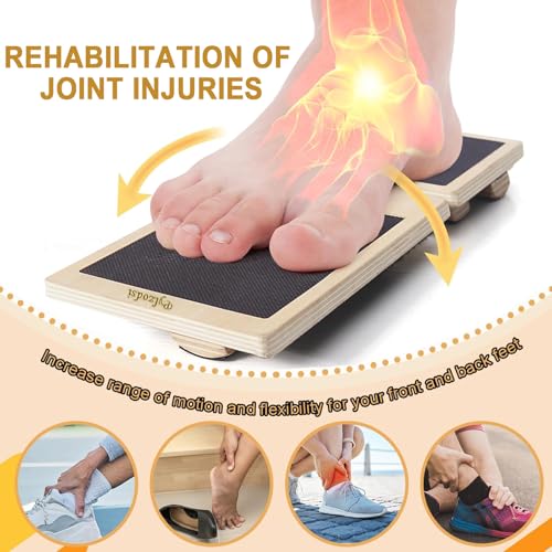 Ankle Balance Board - Single Foot Balance Board, Sprain Exerciser, Non-Slip Wood Ankle Foot Strengthener for Plantar Fasciitis Relief/Physical Therapy/Posture Correction/Balance Training