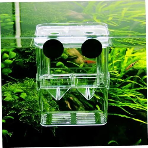 Breeder Box for Fish Tank 2 Compartment Fish Isolation Box for Aquarium with Suction Cup & Feeding Port Transparent Plastic Breeding for Baby, Shrimps