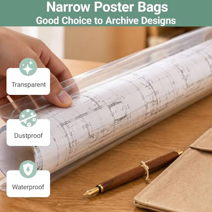 Plastic Poster Sleeves, 20 Pack 6 x 50 Inch Acid-Free Clear Storage Bag, Waterproof Flat Open Poly Long Narrow Tube for Blueprint, Collection, Painting Artwork, Fishing Rod and Umbrella, 2Mil