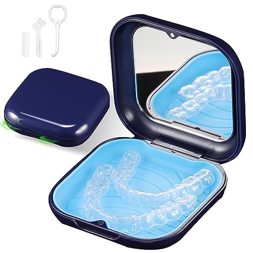 Retainer Case with Mirror, Compatible with Invisalign, Aligner - Blue | Slim & Premium, Portable for Travel, Customized Magnetic Closure, Accessories: Retainer Remover Tool, Seater, Brush - color: Square: Blue