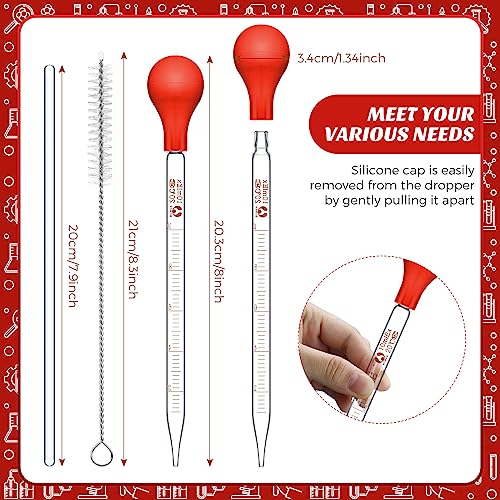 Weewooday Glass Droppers Pipettes Graduated Lab Dropper Glass Liquid Pipette with Big Rubber Hats 20 cm Stir Rod Washing Brush Transfer for Liquid Essential Oil(8 Pieces,Red,10 ml) - color: Red, size: 10 ml