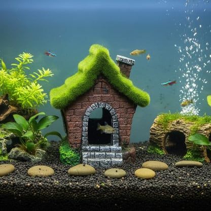 2pcs Fish House Aquarium Decoration Figurine Hide Cave Hut Micro Landscape Decor Fish Tank Ornaments for Garden Yard Bonsai