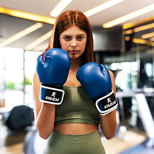 Kruzak Plain Boxing Gloves for Sparring, Kickboxing, Muay Thai, Martial Arts & MMA Fighting - Men & Women Punch Bag Mitts Training and Focus Pads Punching - color: Blue, size: 10 oz