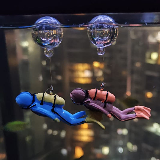 2pcs Diver Aquarium Decorations, Floating Fish Tank Decor Aquarium Diver with Floating Device Diver Figurines, Aquarium Ornament Fish Playmate Fish Tank Accessories - color: Blue Diver+brown Diver (Both With Fishing Line and Floating Balls)