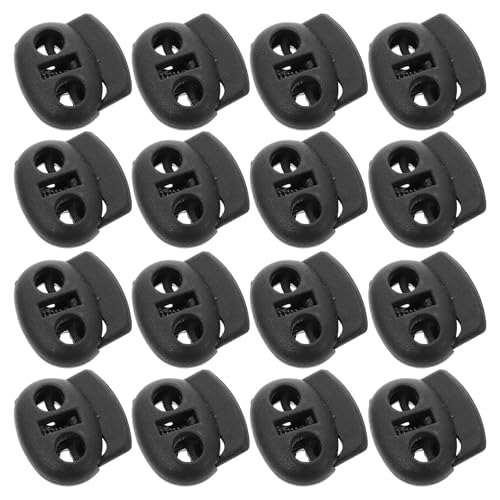 DOITOOL 200 Pcs Black Double Hole Spring Cord Locks Adjustable Drawstring Toggles Replacement Bungee Rope Cord Stopper for DIY Crafts Bags Backpacks