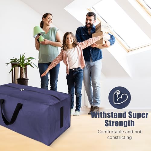 8 Pack Large Strong Moving Bags with Zippers & Carrying Handles - Water-Resistant - Heavy Duty Storage Tote for Space Saving, Fold Flat, Alternative to Moving Box (Blue)