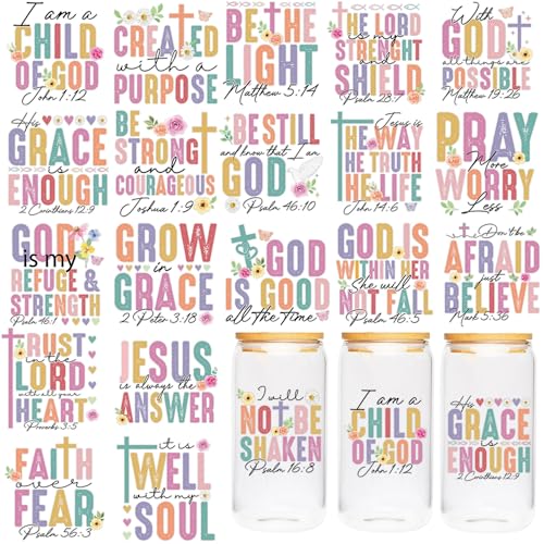 Bible UV DTF Cup Wraps - 20 Sheet Bible Verse UV DTF Transfer Decals, Christian UVDTF Cup Wraps for Glass, Flower Waterproof Transfer Sticker, Religious DIY Crafts - color: Bible684