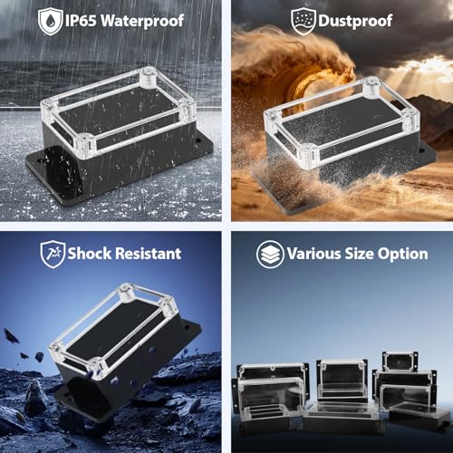 Project Box IP65 Waterproof ABS Plastic Electrical Junction Box with Clear Cover Enclosure with Fixed Ear, Black 3.9"x 2.6"x 1.9"(100x68x50mm)(Pack of 1)