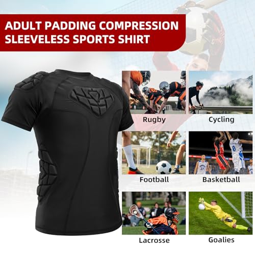 Zicac Men's Sports Shock Rash Guard Compression Padded Shirt Soccer Basketball Protective Gear Chest Rib Guards - color: Black-2, size: X-Large