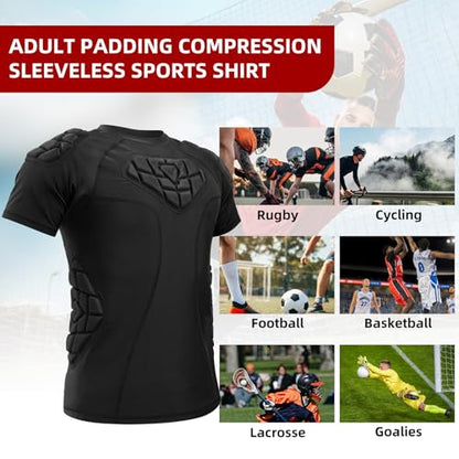 Zicac Men's Sports Shock Rash Guard Compression Padded Shirt Soccer Basketball Protective Gear Chest Rib Guards - color: Black-2, size: X-Large