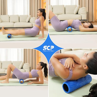 SUBCULTUREPICK Medium Density Foam Roller for Deep Tissue Muscle Massage | 15" Wave Textured Muscle Back Roller for Back and Leg Muscles - Self Myofascial Release of Painful, Fitness for Pilates, Yoga - color: Blue