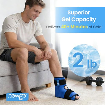 NEWGO Foot Ice Pack Wrap – Cold Compression for Plantar Fasciitis, Blue | 360° Full Coverage Gel Ice Boot, Reusable For Heel & Ankle Pain, Swelling, Achilles Tendonitis, Sprains - color: Blue