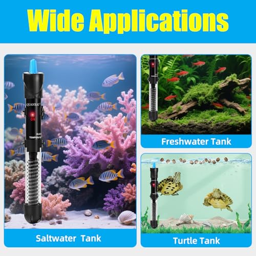 AQUANEAT Aquarium Heater, 100W Fish Tank Heater, Adjustable Submersible Water Thermostat with Thermometer - size: 100W