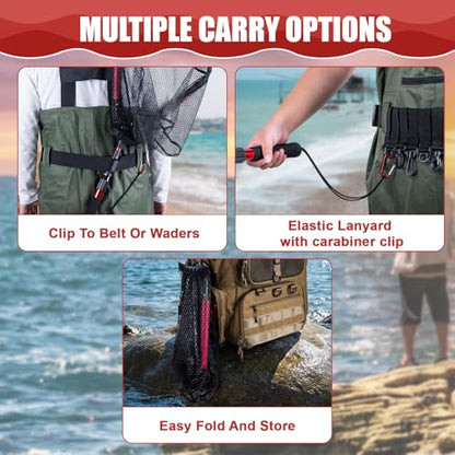 Goture Floating Fishing Net with Assist Handle, Aluminum Alloy Fixed or Telescoping Pole Handle, PVC Coated Nylon Mesh, Foldable Fish Landing Net, Carry Bag for Kayak, Fly, Bass, Trout Fishing
