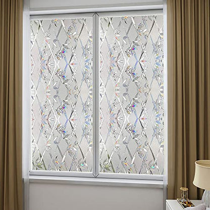 Window Privacy Film, 3D Stained Glass Film, Vinyl Decorative Window Decals, Static Cling Window Film Non-Adhesive Removable (35.4 x 78.7 inch) - size: 35.4'' x 78.7'' (90 x 200 cm)