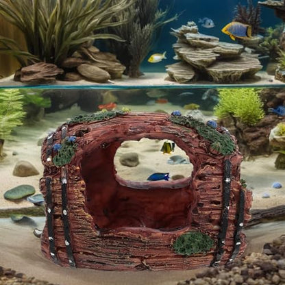 BETOOKY Barrel-Shaped Fish Shrimp Hiding House Resin Aquarium Decoration Large Red Shelter Ornament for Freshwater Fish Tank Landscaping and Betta Hideout