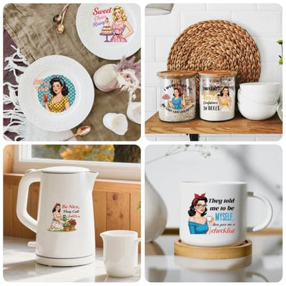 Peacoblue 18 Sheets Rub on Transfers for Crafts, Women with Humorous Quotes 3.6"x3.9" UV DTF Cup Wraps Waterproof Rub on Cold Transfers Stickers for Wood Glass Metal Cup Tumblers Mirrors Mugs Decor - style: Women with Humorous Quotes
