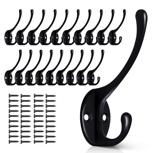 Wall Hooks for Hanging, 20-Pcs Heavy Duty Metal Coat Hooks, for Living Room, Bathroom, Kitchen, Bedroom for Coats, Towel, Hat, Key, Closet, Bag (Black) - color: 20pcs-Black