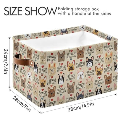 French Bulldog Pattern Rectangle Storage Bin, 15 x 11 x 9.5 in, Collapsible Organizer Storage Basket for Home Décor，2PACK