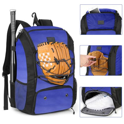 MATEIN Youth Baseball Backpack, Softball Bat Bag with Shoes Compartment | Lightweight Baseball Bag for Boys and Adult, Fence Hook Hold TBall Bat, Batting Mitten, Helmet, Caps, Teeball Gear Equipment - color: Blue, size: 29L