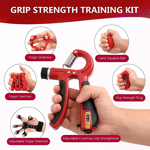 13 PCS Grip Strength Trainer Kit,Forearm and Hand Gripper Strengthener - color: Red