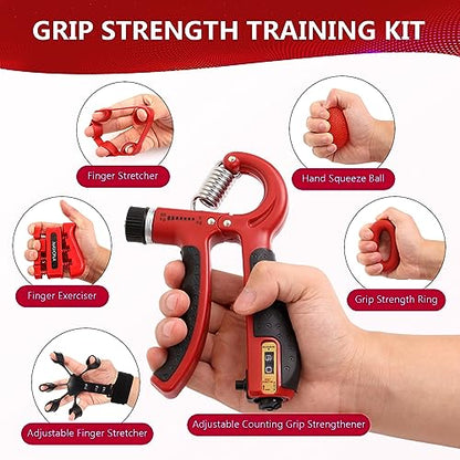 13 PCS Grip Strength Trainer Kit,Forearm and Hand Gripper Strengthener - color: Red