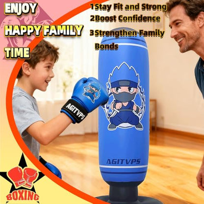 Inflatable Punching Bag Set, 66" Punching Bag for Boys & Girls Aged 8-12 with Kids Boxing Gloves, Super Air Pump | Suitable for Children's Daily Exercise, Happy Family Time - color: Vivid Blue