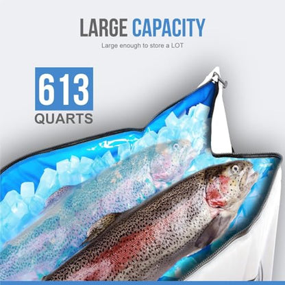 Gusseted Insulated Fish Cooler - Zipper Waterproof Nylon Bag - Portable and Leakproof With Heavy Duty Handles for Travel, Outdoor, Fishing - size: 72 x 32 Inch
