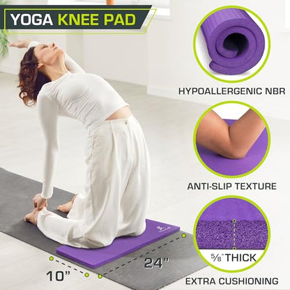 ProsourceFit Extra Thick Yoga Knee Pad and Elbow Cushion 15mm (5/8”) Fits Standard Mats for Pain Free Joints in Yoga, Pilates, Floor Workouts - color: Purple