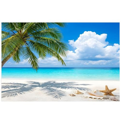 Summer Beach Aquarium Background 18x48 Inch Self-Adhesive Fish Tank Decorations, Tropical Coastal Palm Tree Starfish Conch Decorative Fish Tank Background Polyester Aquarium Decor Poster - size: 18x48in