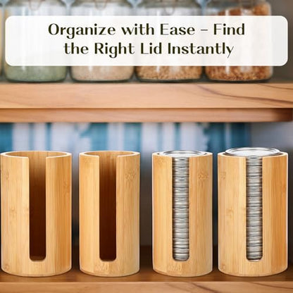 LemonRoad 4 Packs Mason Jar Lid Organizer Vertical Bamboo Storage Holder Fits Wide Mouth and Regular Mouth Mason Jar Accessories for Canning Lid Kitchen Rack Cabinet Organization (Single Sided Open) - style: Single Sided Open