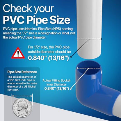 1/2” 90 Degree Elbow Furniture Grade PVC Fitting in Blue, Made in USA, UV-Resistant, Impact-Proof, 0.840” Actual Socket Diameter (Pack of 10) - F01290E-BL-10 - color: Blue