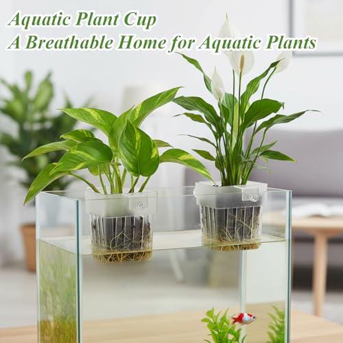 14 Pcs Aquarium Plant Holder with Hooks Screws, Top Hanging Fish Tank Plant Pot, Adaptable to Different Widths, Aquarium Planter Cups, for Water Landscape Decoration Cultivation Feature