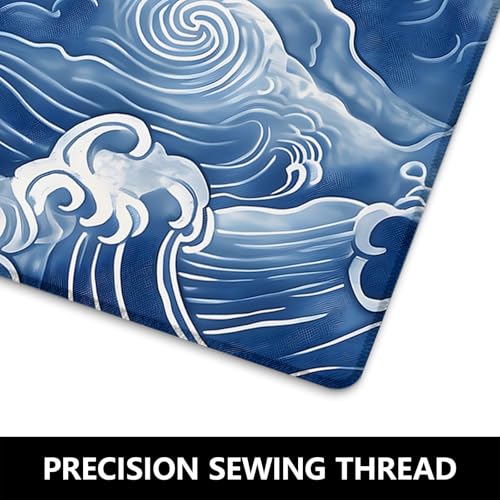 Seashell Print Gaming Mouse Pad, Blue and Gold Seashells Large Desk Mat for Computer, Extended Keyboard Laptop Mouse Pads 31.5×11.8in, Non Slip Rubber Mousepad for Office Decor Gifts