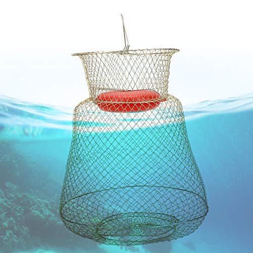 Portable Fishing Cage, Fish Basket Large Load Bearing Stainless Steel with Floating Bowl for Fishing(33cm in diameter)