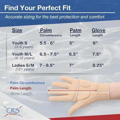 CRS Cross Padded Ice Skating Gloves. Warm Padded Protection. Figure Skating | Water Resistant Poly-Spandex Gloves. 3 Custom Pads Provide Protection for Skating, Dance, Roller, Cheer. Girls/Ladies Sizes - color: Tan, size: Youth Medium/Large