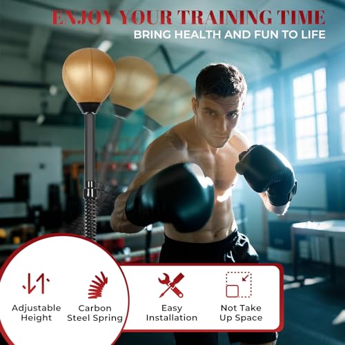 INNOLIFE Reflex Ball Speed Bag Free Standing Boxing Bag with Strong Spring | Adjustable Height Punching Bag for Relief Stress and Home Fitness
