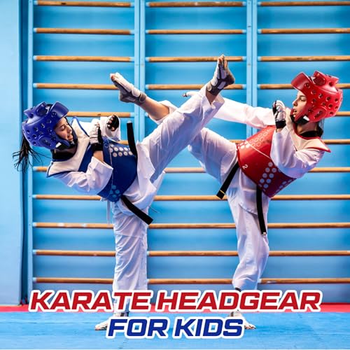 2 Pcs Taekwondo Karate Headgear MMA Martial Arts Helmet Soft Head Guard Protection Sparring Gear Helmet Boxing for Men Women Thai Kickboxing Grappling Muay Taekwondo - color: Red and Blue, size: Medium