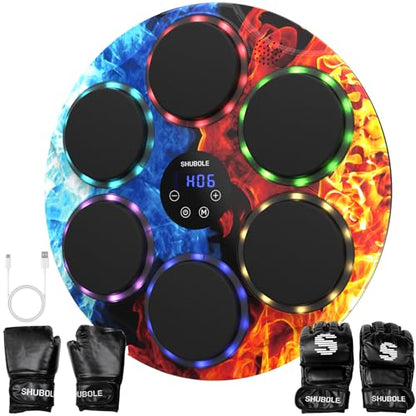 Music Boxing Machine for Kids & Adults - Wall Punching Pad with Lighting, 9-Speed Bluetooth Boxing Game with Gloves, Wall Mounted Exercise Equipment, 2026 Upgrade Boxing Equipment for Kids Age 6+ - color: Ice-Fire