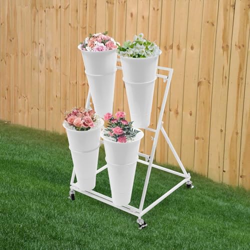 Flower Display Stand with 4 Buckets, 2 Layers, Cut Flowers Shelf Display Holder for Outdoor, Indoor, Patio, Garden, Living Room, Florist, White - style: 2 Layers 4 Buckets White