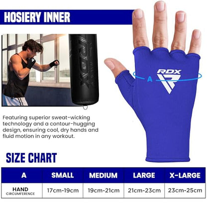 RDX Boxing Hand Wraps Inner Gloves Men Women, Half Finger Elasticated Bandages, Under Mitts Fist Protection, Muay Thai, Kickboxing, MMA, Martial Arts Speed Bag Punching Training - color: Blue White, size: X-Large