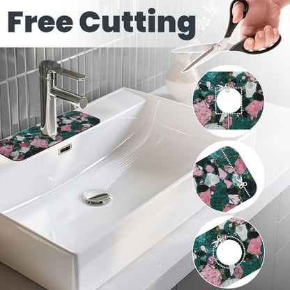 Faucet Draining Mat For Kitchen Sink, Terrazzo Dark Green Diatom Mud Absorbent Drain Pad For Bathroom Kitchen Sink Splash Guard Drying Mat - color: Terrazzo Dark Green